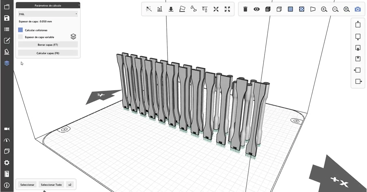 SamyStudio rolling a matrix of tensile test specimens in 316L steel