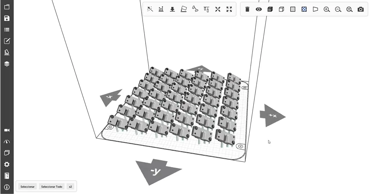 SamyStudio, el software de SAMYLABS, con un plato de 42 piezas repartidas sobre la bandeja de impresión