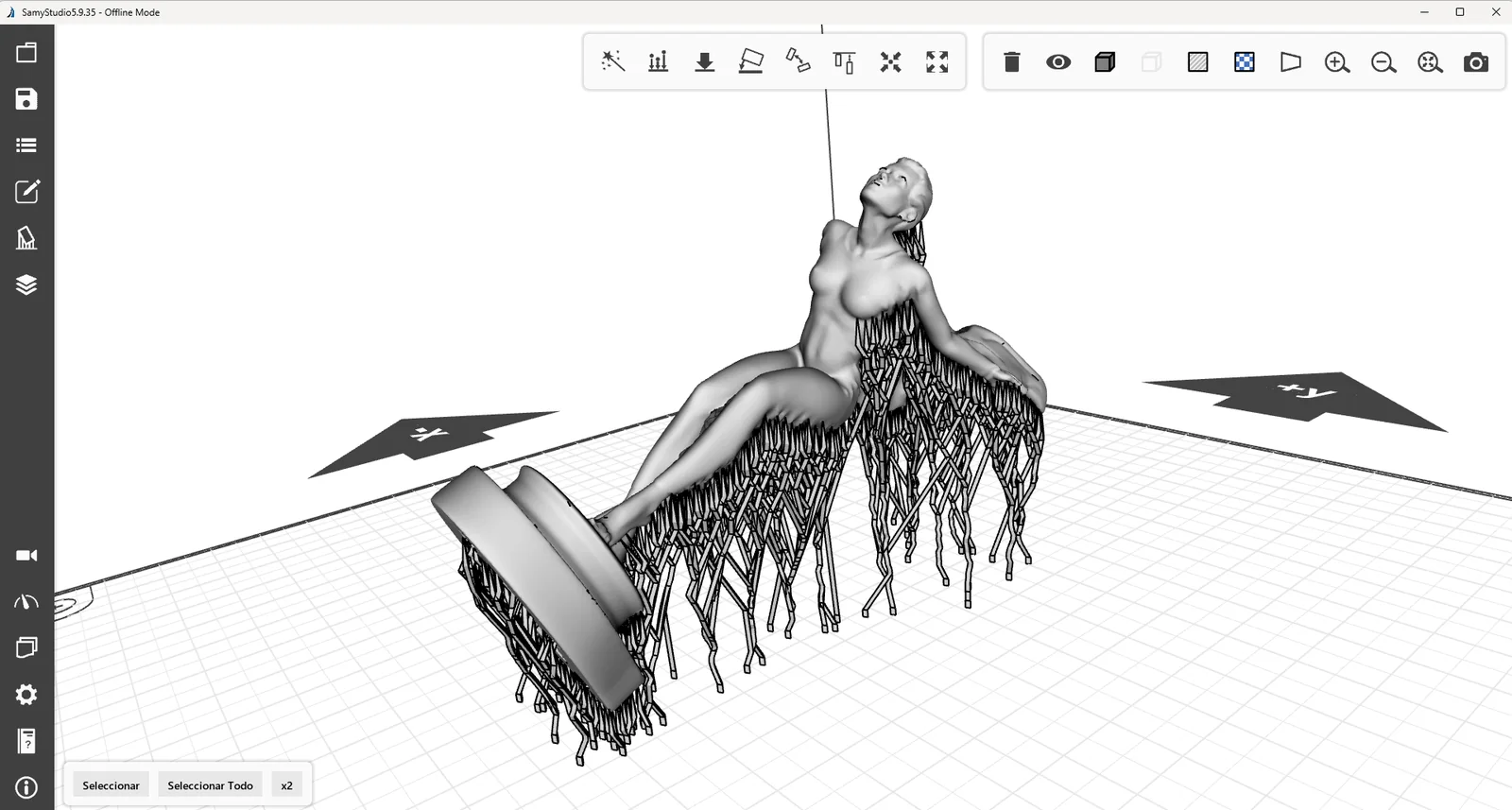 Figure of a hood tilted on the platform with tree-like branching supports, at SamyStudio